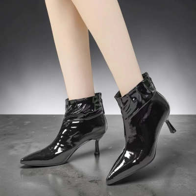 Ботильоны женские натуральная лак кожа черные GD175-1