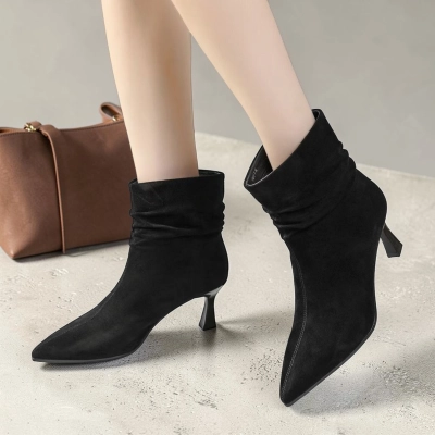 Полусапоги женские натуральная замша черные YR041-1