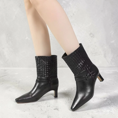 Полусапоги женские натуральная кожа черные GD163-1