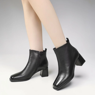 Полусапоги женские натуральная кожа черные GD174-1