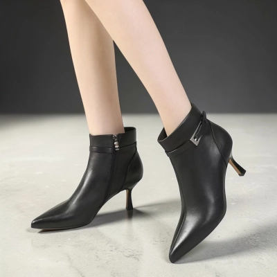 Полусапоги женские натуральная кожа черные GD169-2