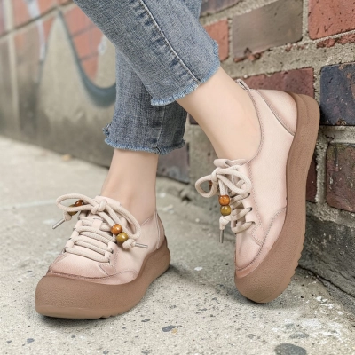 Полуботинки женские натуральная кожа бежевые YD155-4