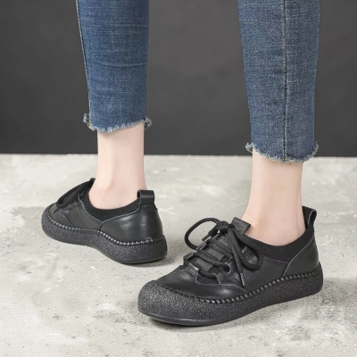 Полуботинки женские натуральная кожа черные YD134-2