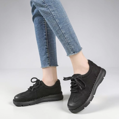 Полуботинки женские натуральная кожа черные YD159-3