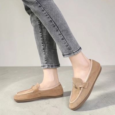 Лоферы женские натуральная замша бежевые MD506-2