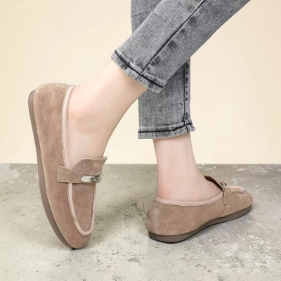 Лоферы женские натуральная замша бежевые MD507-2