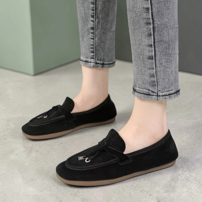 Лоферы женские натуральная замша черные MD508-3