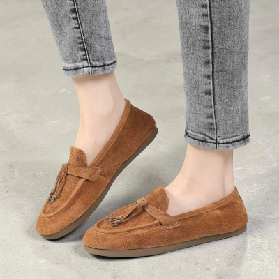 Лоферы женские натуральная замша коричневые MD508-1