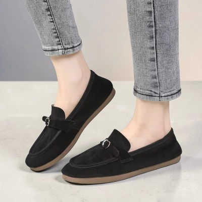 Лоферы женские натуральная замша черные MD506-3