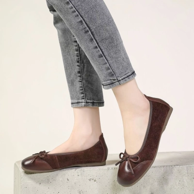 Балетки женские натуральная кожа и замша шоколадные MD372-3