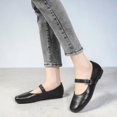 Туфли женские натуральная кожа черные MD371-2