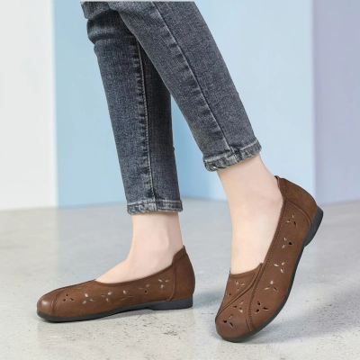 Туфли женские летние натуральная кожа шоколадные YD390-2