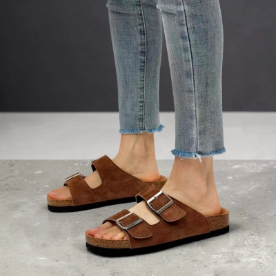 Мюли женские на лето натуральная замша коричневые BL543-111