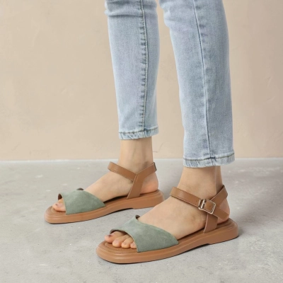 Босоножки женские на лето натуральная кожа коричневые с серым BL634-4