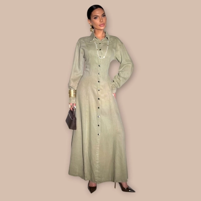 Джинсовое платье длинное фисташковое 2543 Джинсовое платье длинное фисташковое 2543