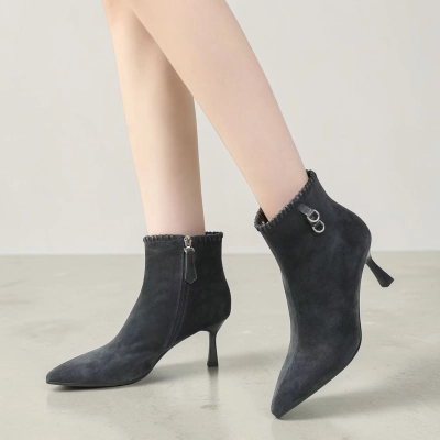 Полусапоги женские натуральная замша серые YR038-3