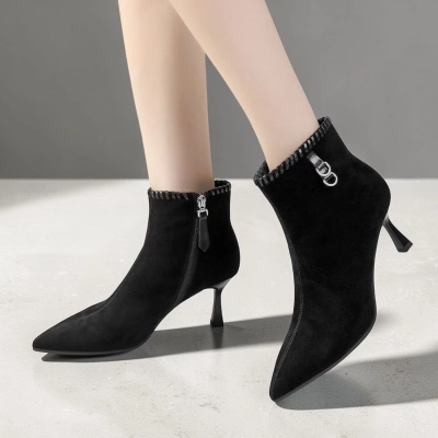 Полусапоги женские натуральная замша черные YR038-1