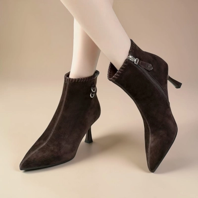 Полусапоги женские натуральная замша шоколадные YR038-2