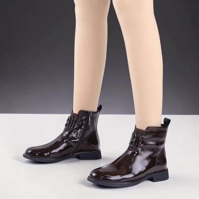 Полусапоги женские натуральная лак кожа шоколадные K519-2