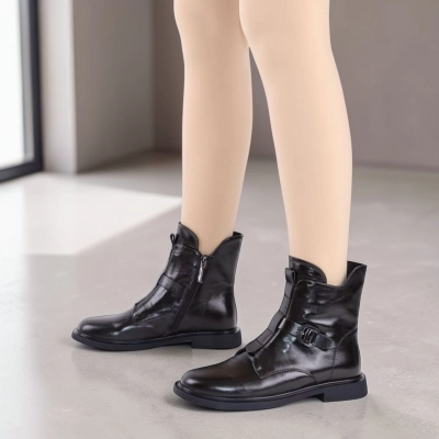 Полусапоги женские натуральная кожа черные K520-2