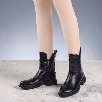 Полусапоги женские натуральная кожа черные K414-4