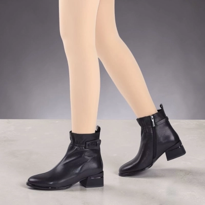 Полусапоги женские натуральная кожа черные K505-1