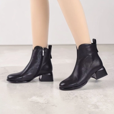 Полусапоги женские натуральная кожа черные K508-1