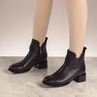 Полусапоги женские натуральная кожа шоколадные K486-2