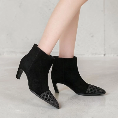 Полусапоги женские натуральная замша черные GE160-2