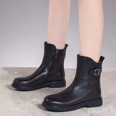 Полусапоги женские натуральная кожа черные K400-1