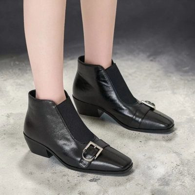 Ботильоны женские натуральная кожа черные GE162-2