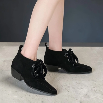 Ботильоны женские натуральная замша черные GE161-1