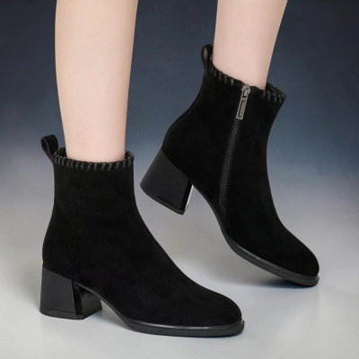 Полусапоги женские натуральная замша черные GE157-2