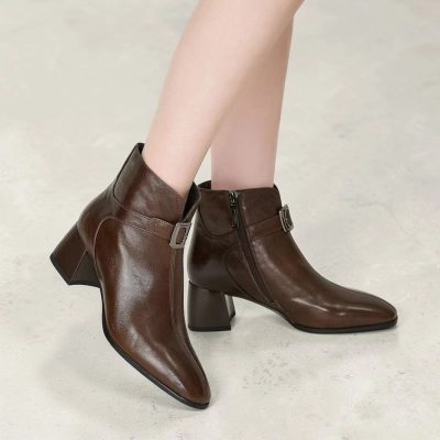 Полусапоги женские натуральная кожа коричневые GE151-2