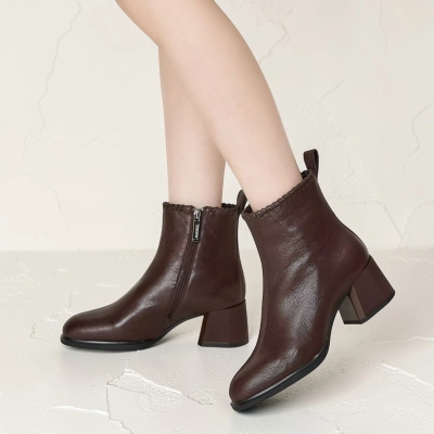 Полусапоги женские натуральная кожа коричневые GE157-3