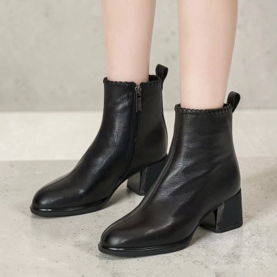 Полусапоги женские натуральная кожа черные GE157-1