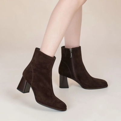 Полусапоги женские натуральная замша шоколадные GE158-3