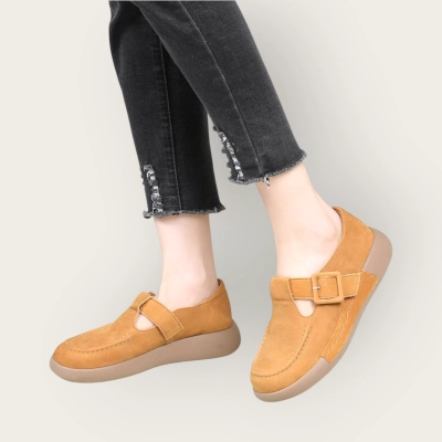 Полуботинки женские натуральная кожа горчичные YD183-3