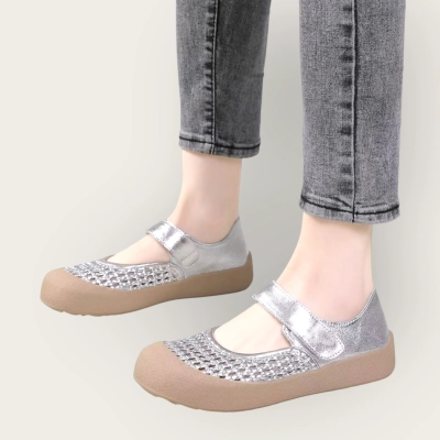 Туфли женские летние натуральная кожа серебристые DX536-3
