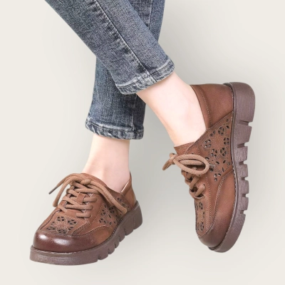 Полуботинки женские летние натуральная кожа коричневые YD500-1