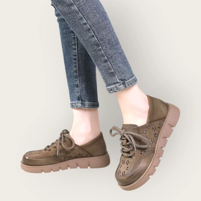 Полуботинки женские летние натуральная кожа шоколадные YD500-2