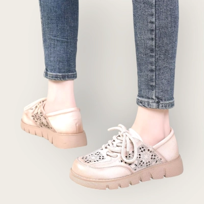 Полуботинки женские летние натуральная кожа бежевые YD500-3