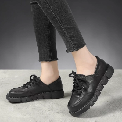 Полуботинки женские натуральная кожа черные YD196-1