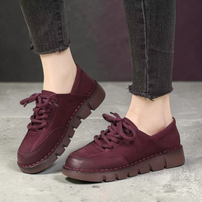 Полуботинки женские натуральная кожа бордовые YD196-5