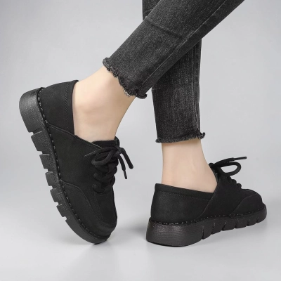 Полуботинки женские натуральная кожа черные YD196-3