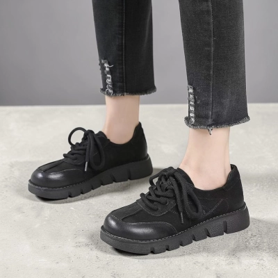 Полуботинки женские натуральная кожа черные YD313-3