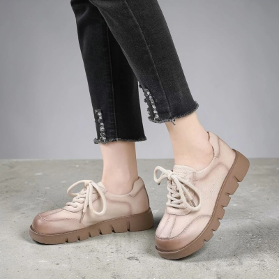 Полуботинки женские натуральная кожа бежевые YD313-4