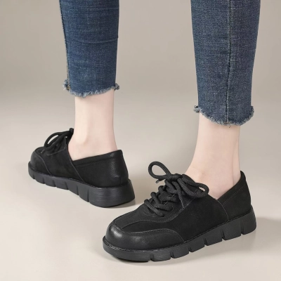 Полуботинки женские натуральная кожа черные YD254-4