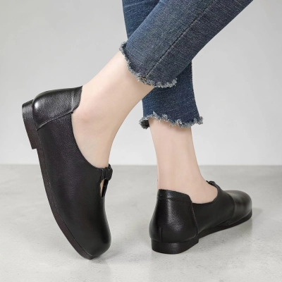 Туфли женские натуральная кожа черные YD141-1