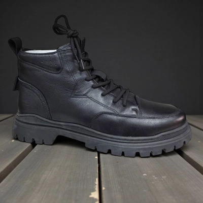 Ботинки мужские зимние UFOQQ натуральная кожа черные 10028 Ботинки мужские зимние UFOQQ натуральная кожа черные 10028